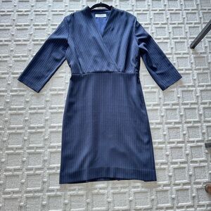 MM Lafleur Blue Wrap Sheath Dress